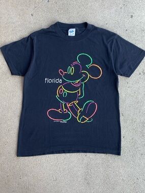 80s Vintage Mickey Mouse Neon Disney Tee Shirt